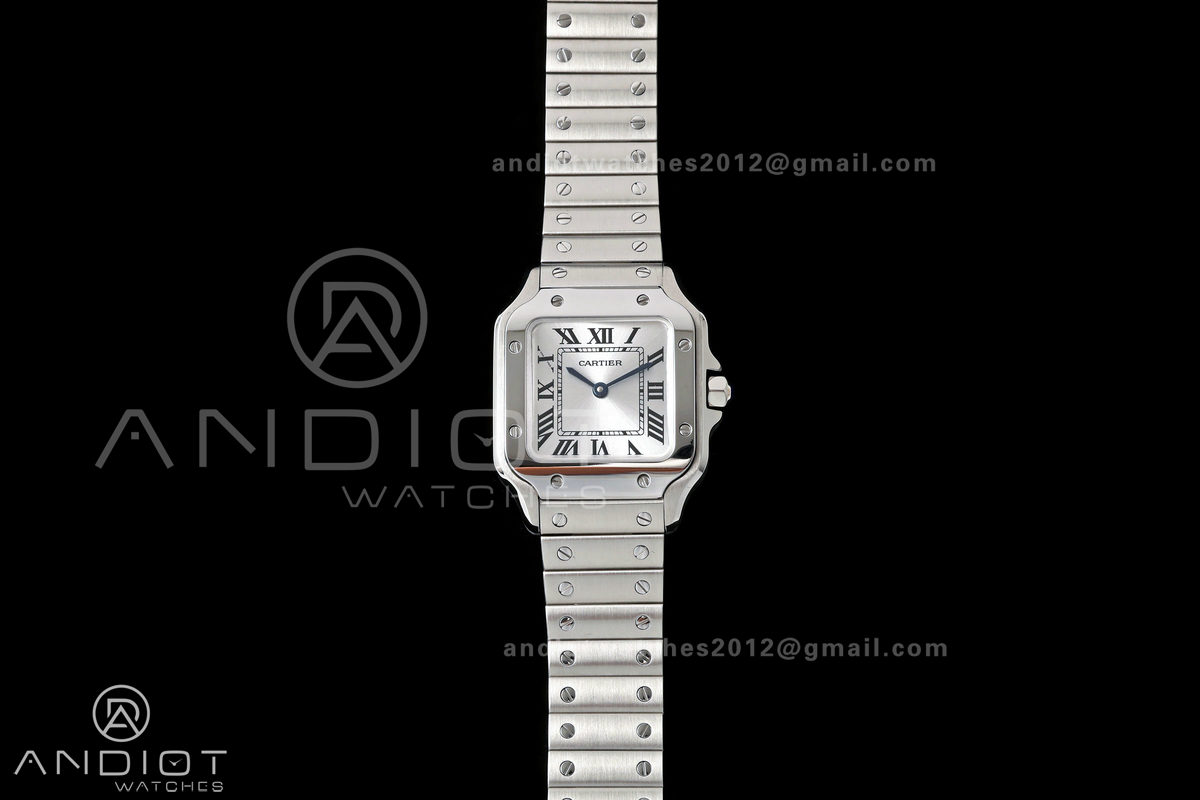 Santos de Cartier 27mm SS DRF 1:1 Best Edition Silver Dial On SS SmartLinks Bracelet Ronda Quartz